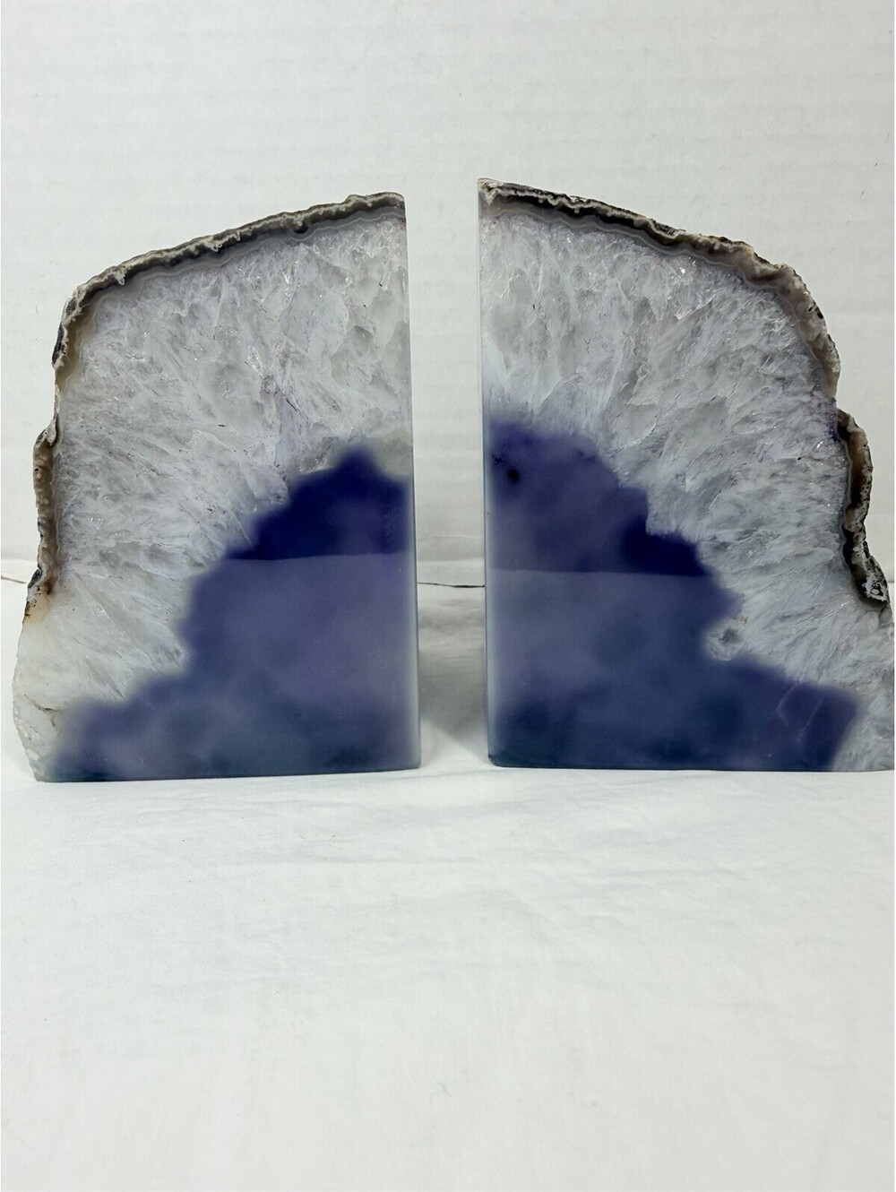 Vintage Natural Purple Agate Geode Crystal Bookends Polished Brazil Pair 1970s